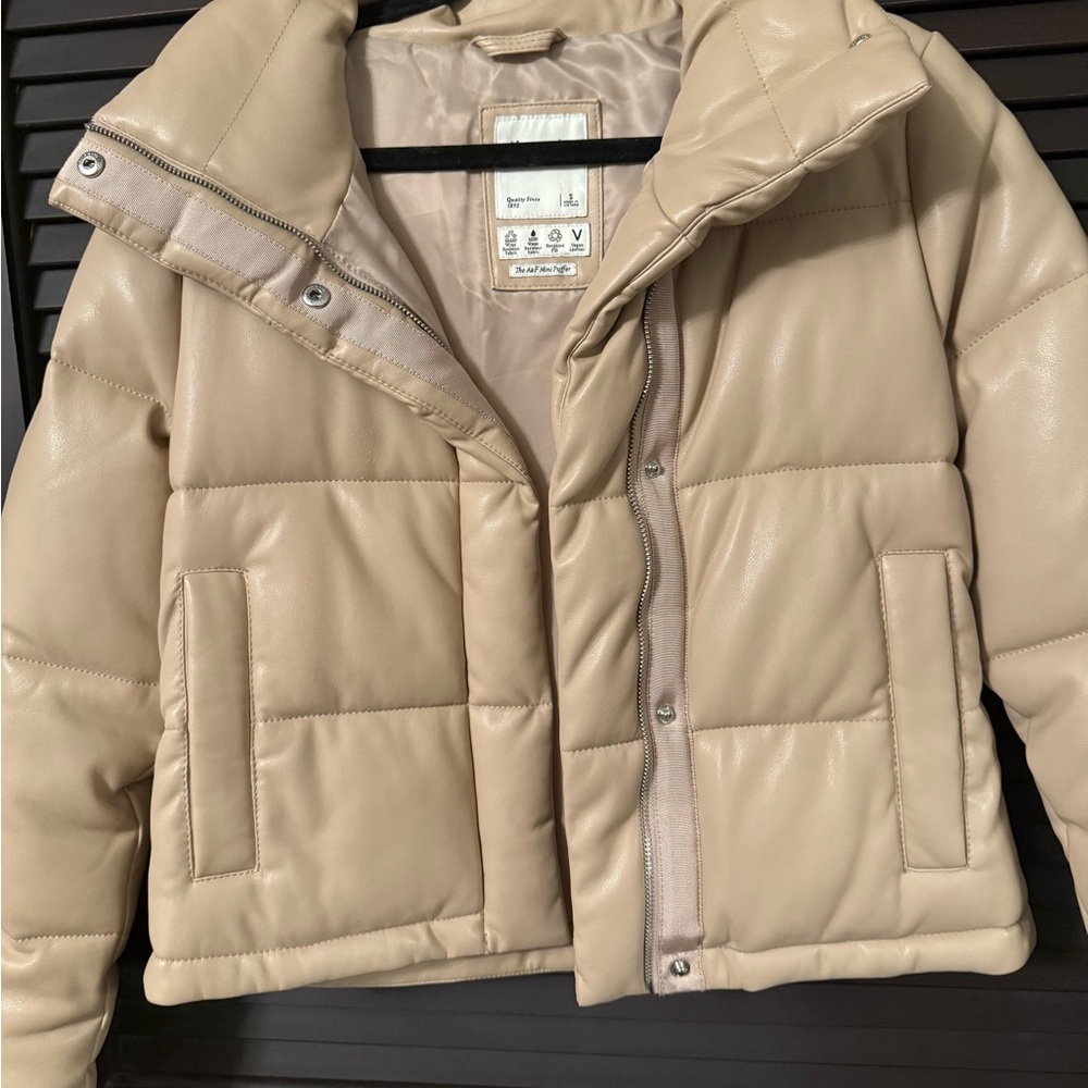 Abercrombie & Fitch Tan Vegan Leather Puffer Jacket